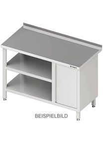 Arbeitstisch mit Grund- und Zwischenboden, 1100x700x850 mm, mit Fl&uuml;gelt&uuml;rschrank links, ohne Aufkantung, verschwei&szlig;t