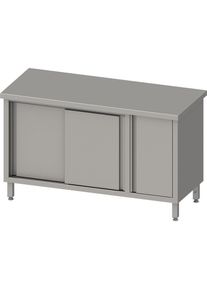 Arbeitsschrank mit Schiebet&uuml;ren, 1300x700x850 mm, mit Fl&uuml;gelt&uuml;rschrank rechts, ohne Aufkantung, verschwei&szlig;t