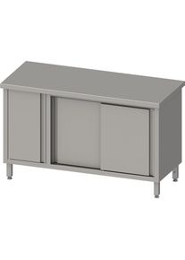 Arbeitsschrank mit Schiebet&uuml;ren, 1200x700x850 mm, mit Fl&uuml;gelt&uuml;rschrank links, ohne Aufkantung, verschwei&szlig;t