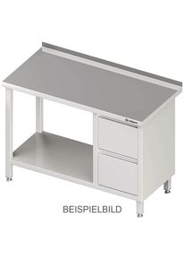 Arbeitstisch mit Grundboden, 1000x600x850 mm, mit 2er Schubladenblock rechts, ohne Aufkantung, verschwei&szlig;t