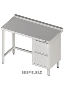 Arbeitstisch ohne Grundboden, 900x600x850 mm, mit 2er Schubladenblock rechts, ohne Aufkantung, verschwei&szlig;t