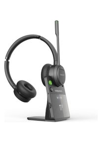Gequdio GC-4 DECT und BT Duales Headset inkl. Basisstation (Docking, Kabellos), Office Headset, Schwarz