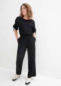 Jersey jumpsuit met rijgkoordjes en wijde pijpen - zwart - maat 56/58 (3XL) - met katoen - bonprix
