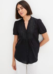 Blouse met broderie anglaise - zwart - maat 38 - met katoen - bonprix
