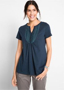 Katoenen shirt van slub garen korte mouw - blauw - maat 44/46 (L) - 100% katoen - bonprix