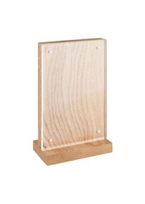 1 szt. - Magnetyczny uchwyt na menu akrylowy/dębowy 100 x 150 mm, akryl (PMMA), Dąb|przezroczysty