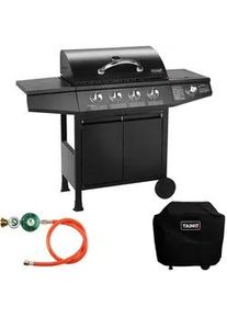 Taino Gasgrill SET Basic 4+1 , Schwarz , Metall , 126x103x50 cm , Grills & Outdoor-Küchen, Gasgrills