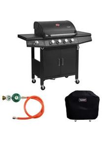 Taino Gasgrill Set RED 4+1 , Schwarz , Metall , 135x114x54 cm , Grills & Outdoor-Küchen, Gasgrills
