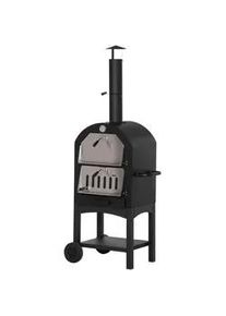 Outsunny Pizzaofen, Kohlenstoffstahl, Schwarz , Metall , 54x161x63 cm , Grills & Outdoor-Küchen, Holzkohlegrills