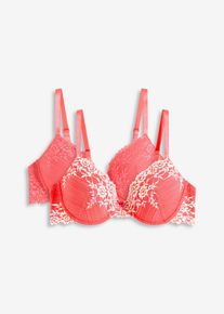 (2er Pack) Schalen-BH mit mehrfarbiger Spitze, pink, Größe 80D, bonprix