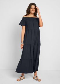 Baumwoll-Jersey-Maxikleid mit Volants und Carmenausschnitt, schwarz, Größe 56/58 (3XL), mit Baumwolle, bonprix