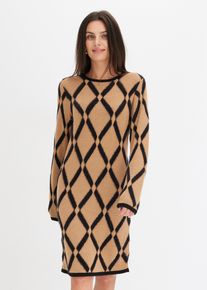 Strickkleid mit Rautenmuster aus Federgarn, braun, Größe 36/38 (S), bonprix