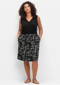 sheego Dames Jerseyjurk met bedrukte rok in zwart gedessineerd ,maat 48, Witt, 95% Viscose, 5% Elastan