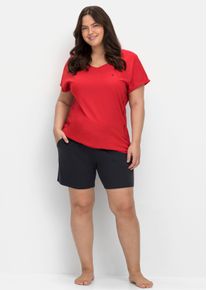 sheego Dames Short met contrastdetails in marine ,maat 40, Witt, 50% Katoen, 50% Modal