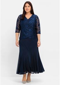 sheego Dames Avondjurk met kant en mesh in marine ,maat 40, Witt, 100% Polyester. Kant: 88% Polyamide, 12% Elastan