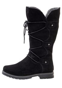 sheego Dames Laars met wijde schacht van leer met vetersluiting in zwart ,maat 37, Witt, 100% Suède