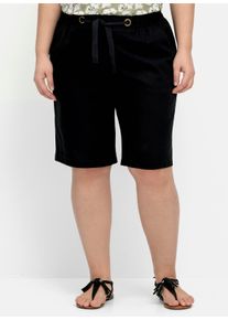 sheego Dames Bermuda in linnenmix, met elastische band in zwart ,maat 40, Witt, 55% Linnen, 45% Katoen