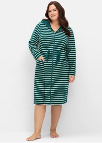 sheego Dames Badjas in diepgroen/gestreept ,maat 44/46, Witt, 80% Katoen, 20% Polyester