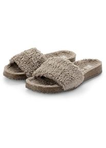 GRAND STEP SHOES Damen-Pantolette Teddyplüsch Taupe 40