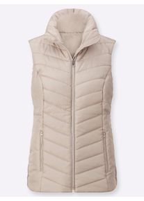 Dames Bodywarmer met zijsplitten met drukknoop in sesam ,maat 40, WITT, 100% Polyester. Wattering: 100% Polyester
