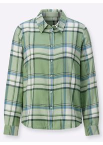 Dames Flanellen blouse met ruitpatroon in eucalyptus/middenblauw geruit ,maat 36, WITT, 100% Katoen