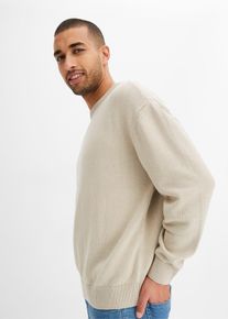 bonprix Kerek nyakkiv&aacute;g&aacute;s&uacute; pul&oacute;ver puha pamut kever&eacute;kből, Loose Fit, sz&uuml;rke, 68/70 (4XL)