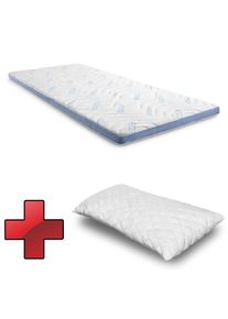 Topper de espuma fría CloudComfort Cool 90 x 200 cm H2/H3, altura 7 cm, nivel de firmeza H2/H3, topper de 7 zonas con cara de verano e invierno + a...