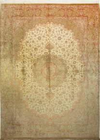 Ghom Teppe 390x300 Beige (Iran) Håndknyttet
