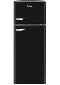 Amica KGC 15634 S Retro-Kühl-Gefrierkombination, 55 cm breit, 144 cm hoch, 206 L, Automatische Abtauung, FrostControl, 3 Ablagen, schwarz glanz