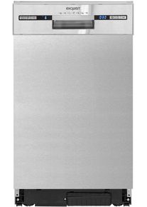 Exquisit EGSP9309-EF-030E Teilintegrierter Geschirrspüler, 45 cm breit, 9 Maßgedecke, Power+, 7 Programme, ECO, Startzeitvorwahl, Edelstahl