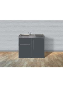 Stengel MP 100 S Miniküche, 100cm breit, Kühlschrank mit Gefrierfach, Becken rechts, mit Glaskeramikkochfeld, schiefergrau (10100 100631 15)