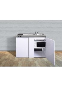 Stengel MKM 120 Miniküche, 120cm breit, mit Elektrokochfeld, Kühlschrank mit Gefrierfach, mit Mikrowelle, Spüle rechts, weiß (11120 011011 00)