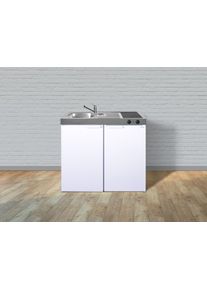 Stengel MK 100 Miniküche, 100cm breit, Glaskeramikkochfeld, Kühlschrank mit Gefrierfach, Spüle rechts, weiß (11100 000031 00)