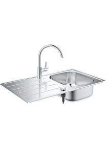 Grohe Bau Set aus Spüle und Küchenarmatur, hoher Auslauf, Einlochmontage, Edelstahl (31562SD1)