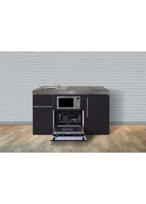 Stengel MPGSM 150 Miniküche, 150cm breit, Glaskeramikkochfeld, Kühlschrank mit Gefrierfach, Geschirrspüler 6 Maßgedecke, mit Mikrowelle, Becken links,