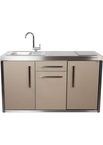 Stengel MO 150 S Miniküche Outdoor, Kühlschrank rechts, mit Gefrierfach, Induktionskochfeld rechts, Spüle links, Schublade, sand (2215010028111)