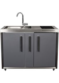 Stengel MO 120 A Miniküche Outdoor, Kühlschrank links, mit Gefrierfach, Spüle rechts, schiefergrau (2212000225115)