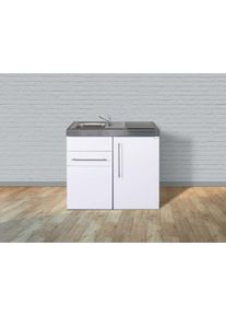 Stengel MP 100 S Miniküche, 100cm breit, Kühlschrank mit Gefrierfach, Becken rechts, mit Induktionskochfeld, weiß (10100 100671 00)