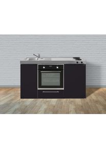 Stengel MKB 150 Miniküche, 150cm breit, Glaskeramikkochfeld, Kühlschrank mit Gefrierfach, mit Backofen, Becken rechts, schwarz matt (11150 006031 12)