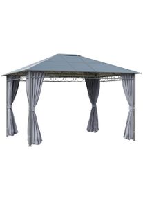Outsunny 4 x 3(m) Hardtop Gazebo for Garden Party with Polycarbonate Roof, Steel Aluminum Frame, Curtains, Grey | Aosom Ireland