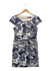 comma, COMMA Sommerkleid Damen Gr. 36 Blau Blumenmuster Bohemian Vintage Baumwolle