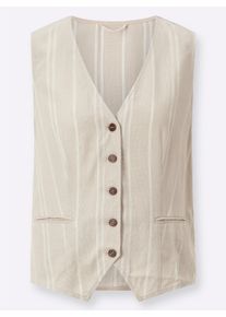 Dames Gilet met linnen in zand gestreept ,maat 36, WITT, 80% Viscose, 20% Linnen