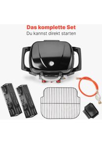 ProfiCook PC-GG 1261 Tisch-Gasgrill, 50 mbar, 2 Heizzonen, 42 x 36 cm großen Grillfläche, schwarz (501261)