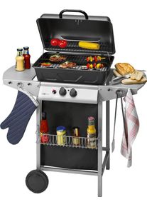 Clatronic GG 3590 Gasgrill, 50mbar, 2 Heizzonen, Stahlgehäuse, Räder, schwarz-silber (263692)