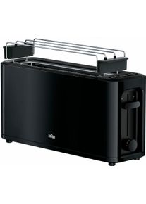 Braun HT3110 BK PurEase Langschlitztoaster, Mit Brötchenaufsatz & Krümmelschublade, 1000 Watt, schwarz