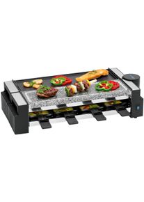 Clatronic RG 3678 Raclette Grill mit hei&szlig;em Stein, 2x 600W, 8 Pf&auml;nnchen, schwarz (263815)