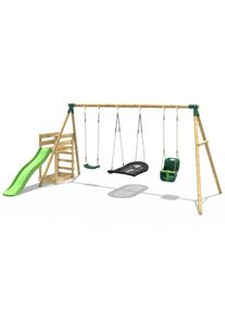 REBO Wooden Swing Set plus Deck & Slide - Halley Green