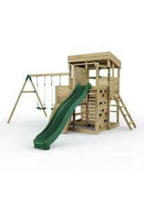 REBO 2 Tier XL Lookout Tower Playhouse with Double Swing and Monkey Bars plus Slide