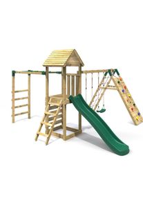 REBO Wooden Climbing Frame with Swings, Slide, Up & Over Climbing Wall and Monkey Bars - Dolomite