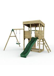REBO XL Lookout Tower Playhouse with Single Swing and Monkey Bars plus Slide